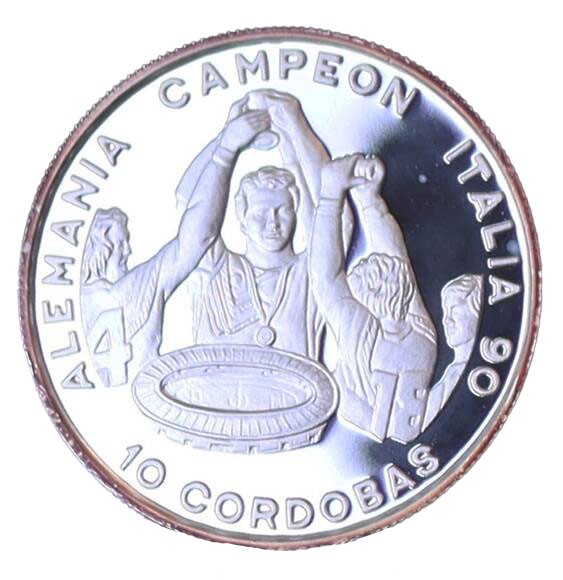 NICARAGUA 10 Cordobas 1991 Fußball-WM 1990 in Italien