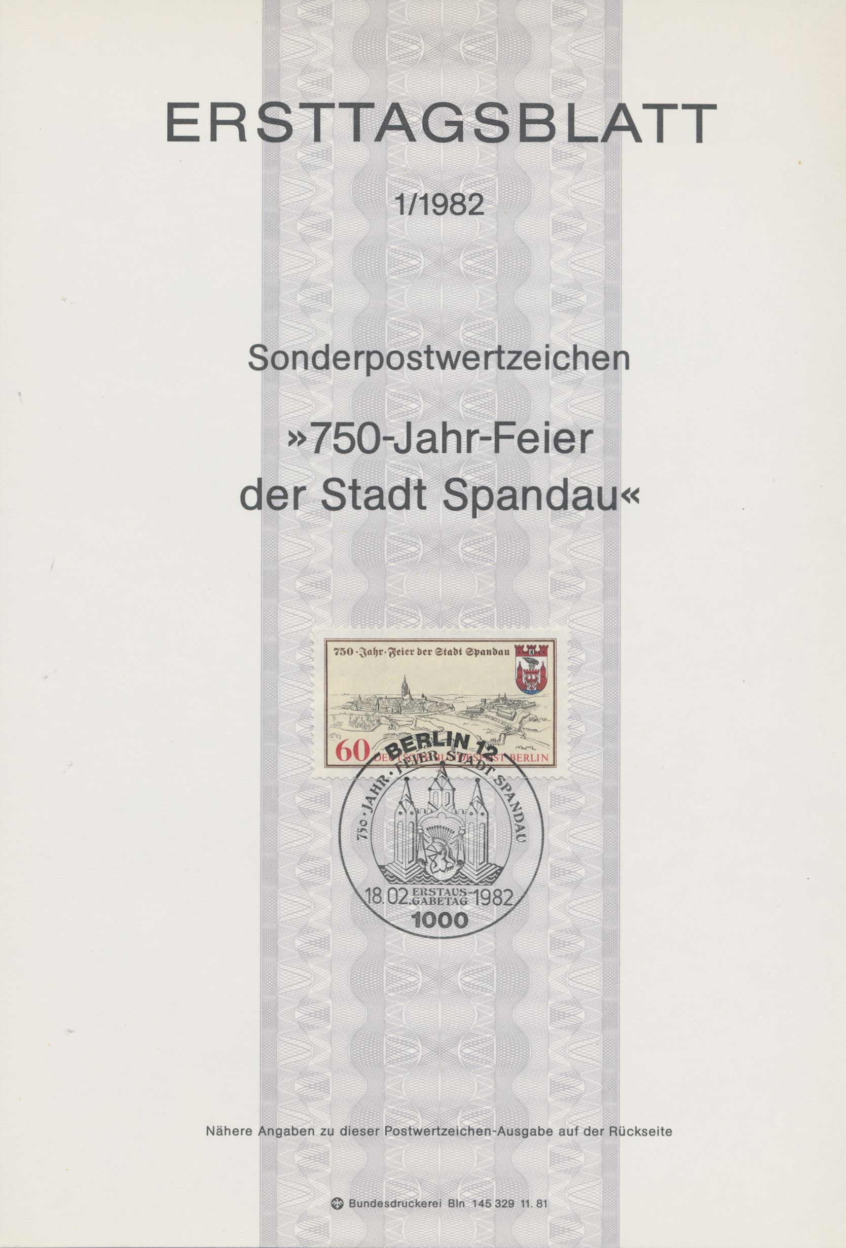 Berlin Ersttagsblätter Jahrgang 1982