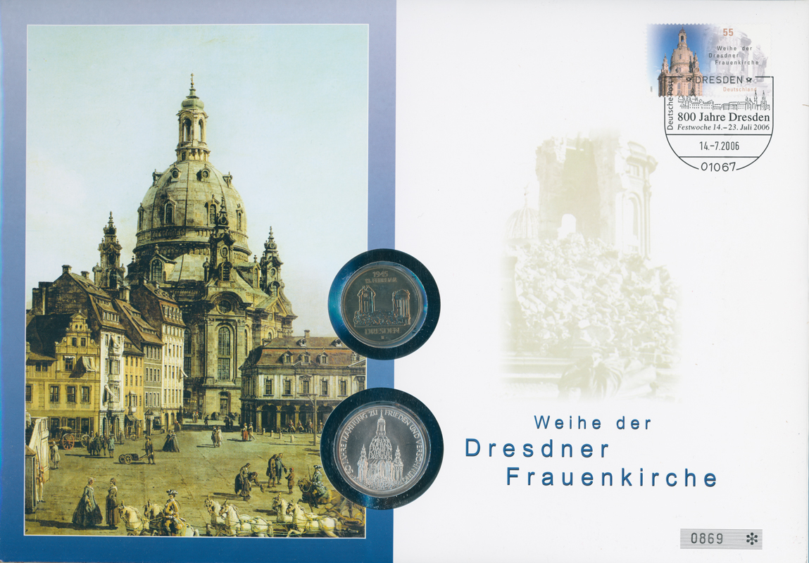 BRD/DDR 1985/1995/2006 Numisbrief Weihe der Dresdner Fauenkirche