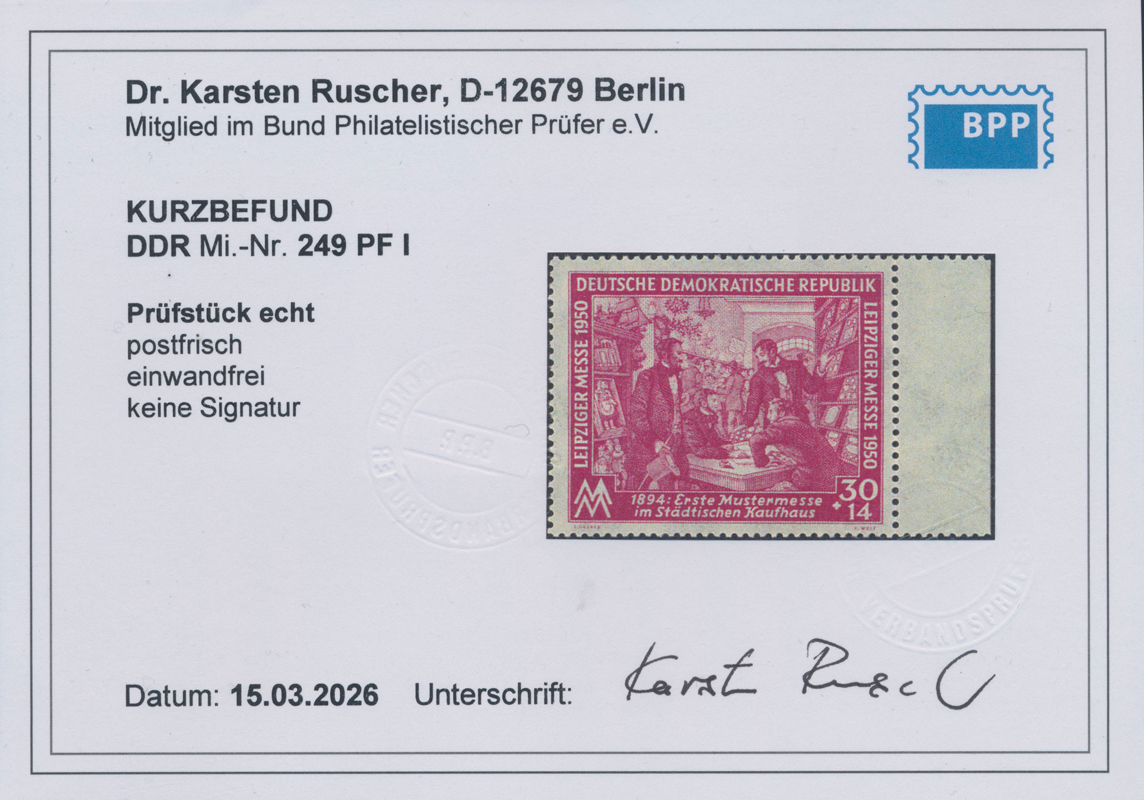 DDR 1950 MiNr. 249 PF I guter Plattenfehler