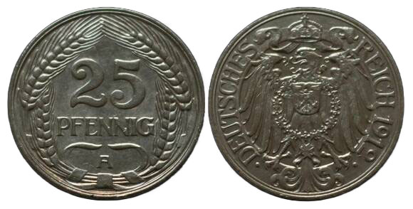 KAISERREICH, 25 Pfennig, 1912 A, Jaeger 18