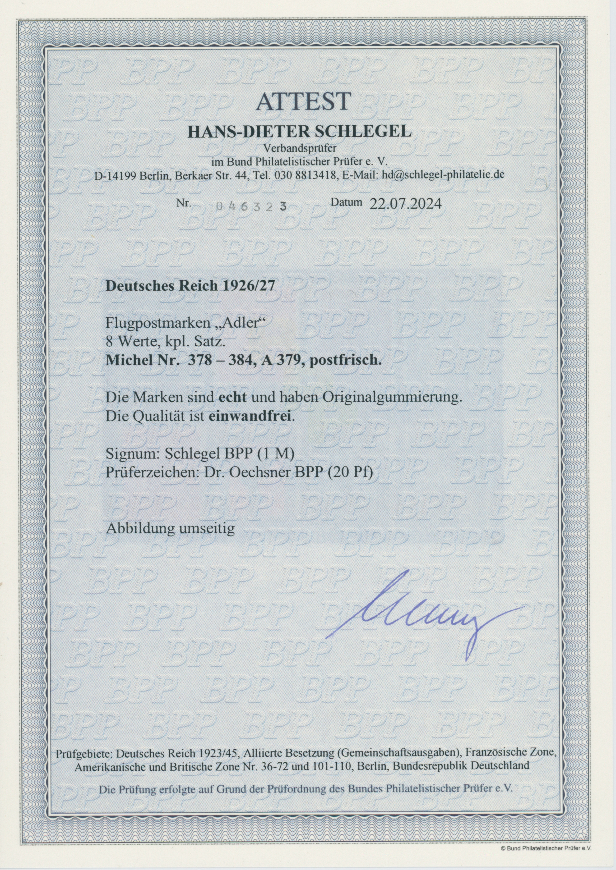 DEUTSCHES REICH 1926 MiNr. 378-384