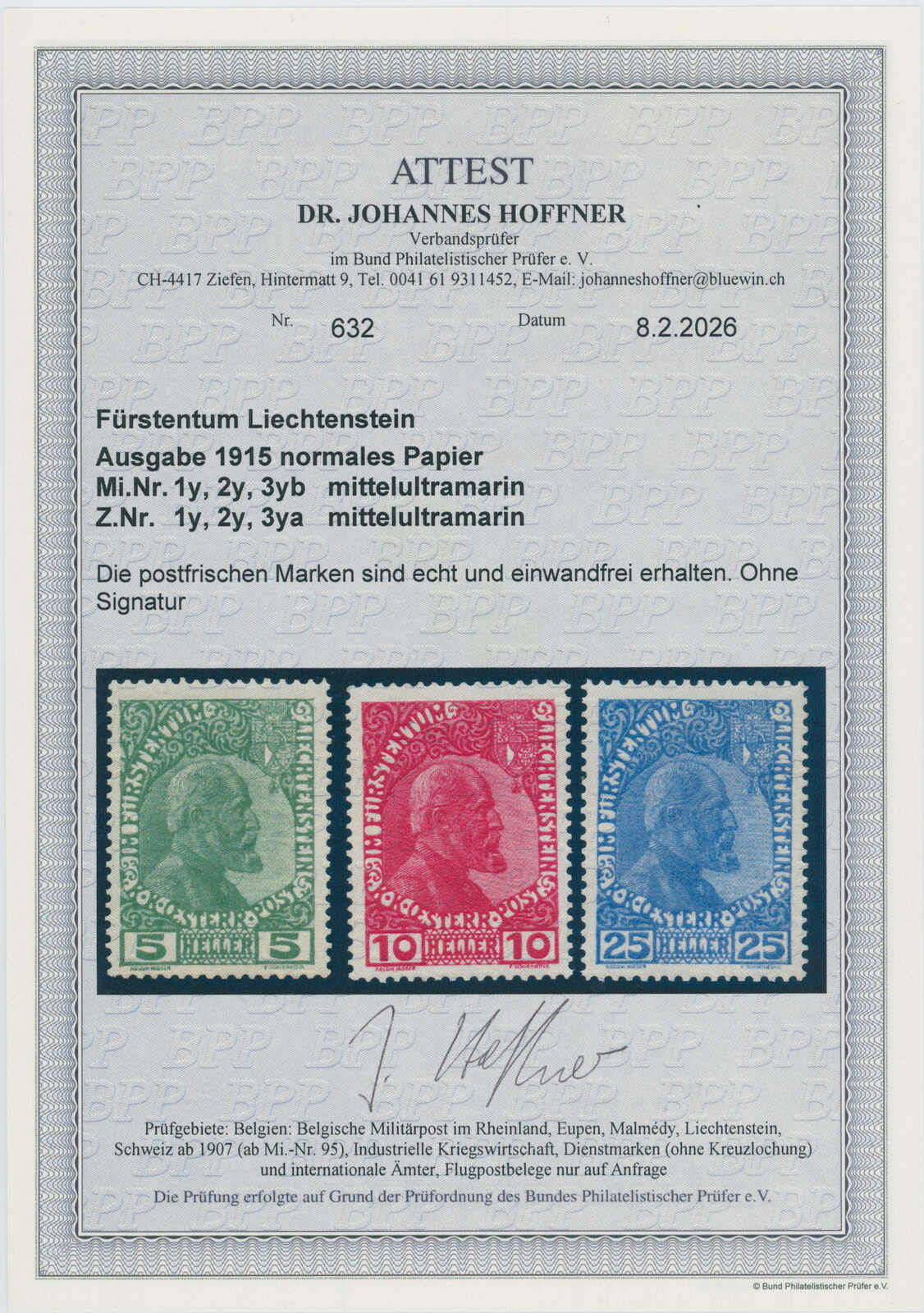 LIECHTENSTEIN 1912, MiNr. 1-3 y mit 3 y b
