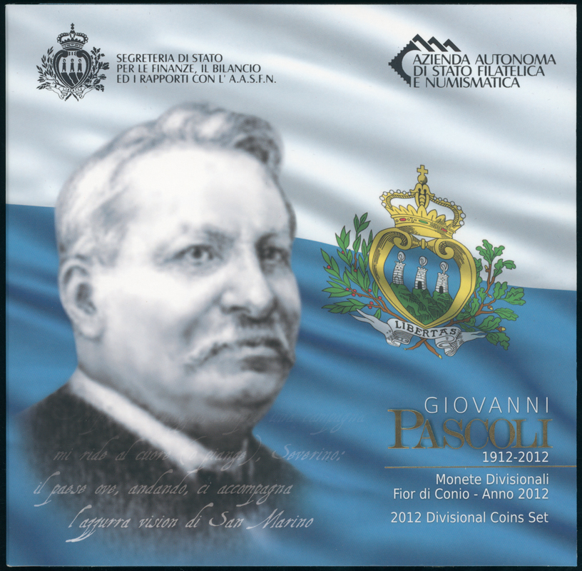 SAN MARINO 2012 Kursmünzensatz mit Silbermünze 5 Euro Giovanni Pascoli