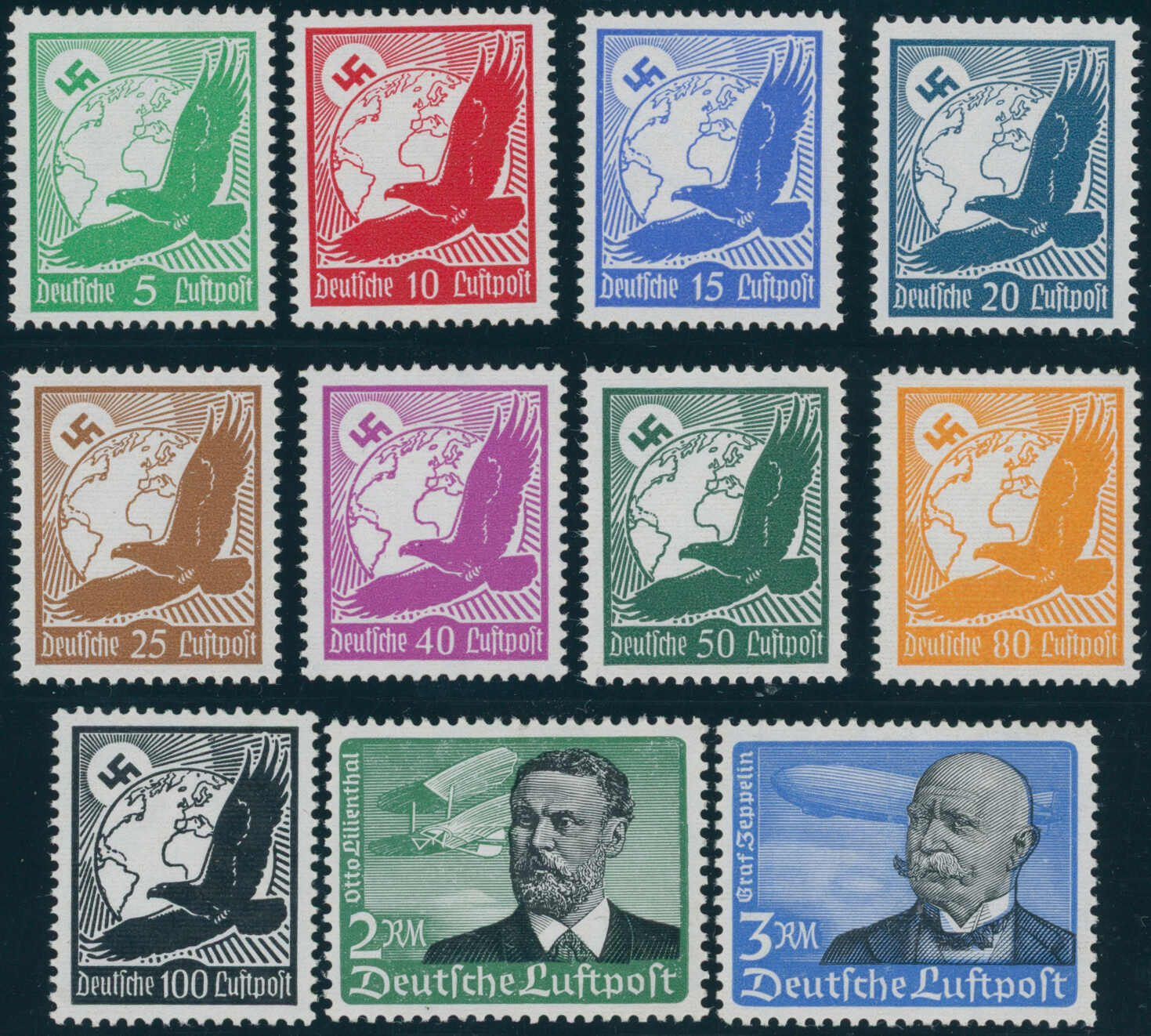 DEUTSCHES REICH 1934 MiNr. 529-539 y waagerechte Riffelung