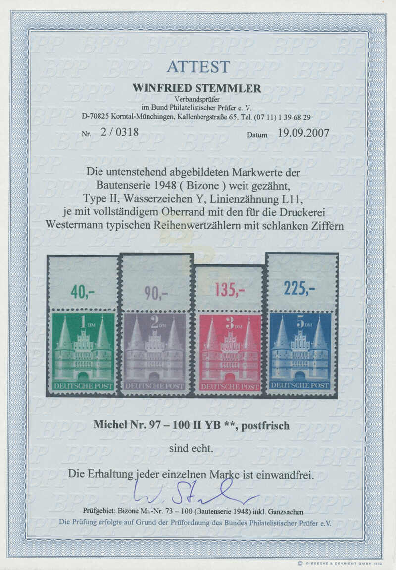 BIZONE 1948 MiNr. 97-100 II Oberrand