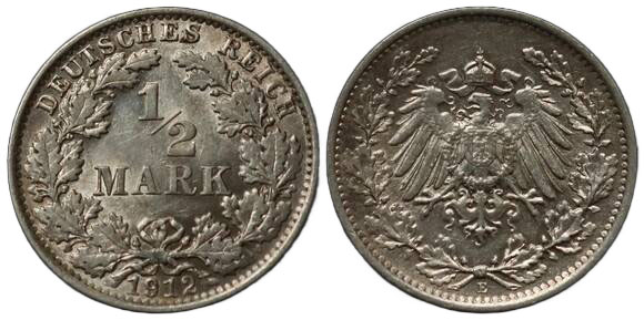 KAISERREICH 1/2 Mark 1912 E Jaeger 16
