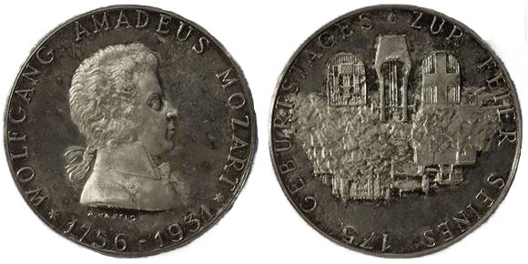 WOLFGANG AMADEUS MOZART schöne Silbermedaille 1931