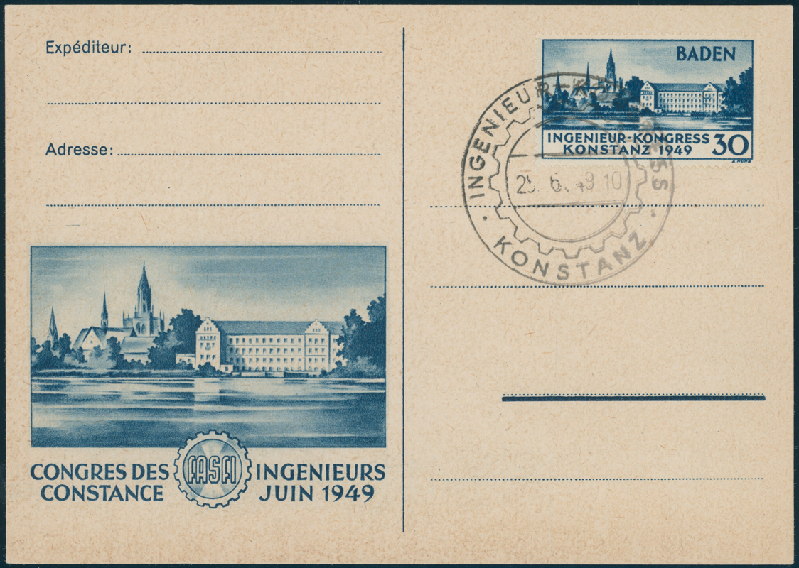 FZ BADEN MiNr. 46 I PF II, guter Plattenfehler auf amtlicher Karte