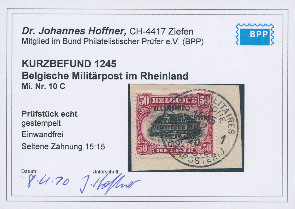 BELGISCHE MILITÄRPOST IM RHEINLAND 1919 MiNr. 10 II C