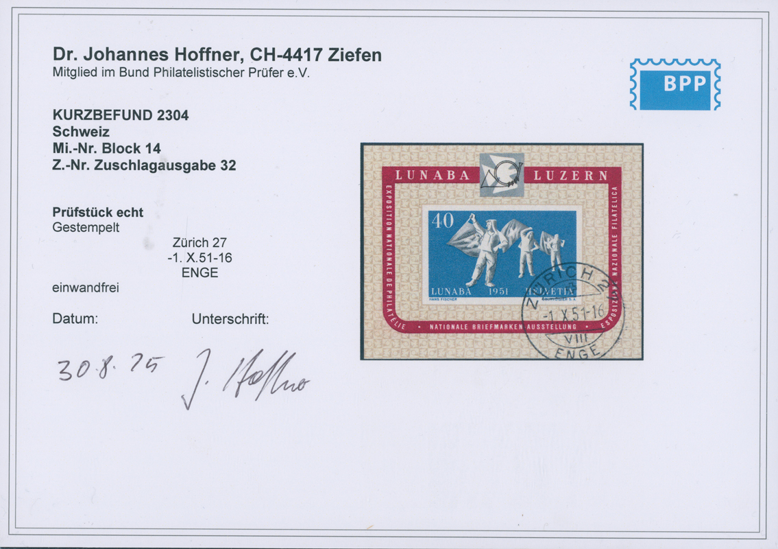 SCHWEIZ 1951 Block 14