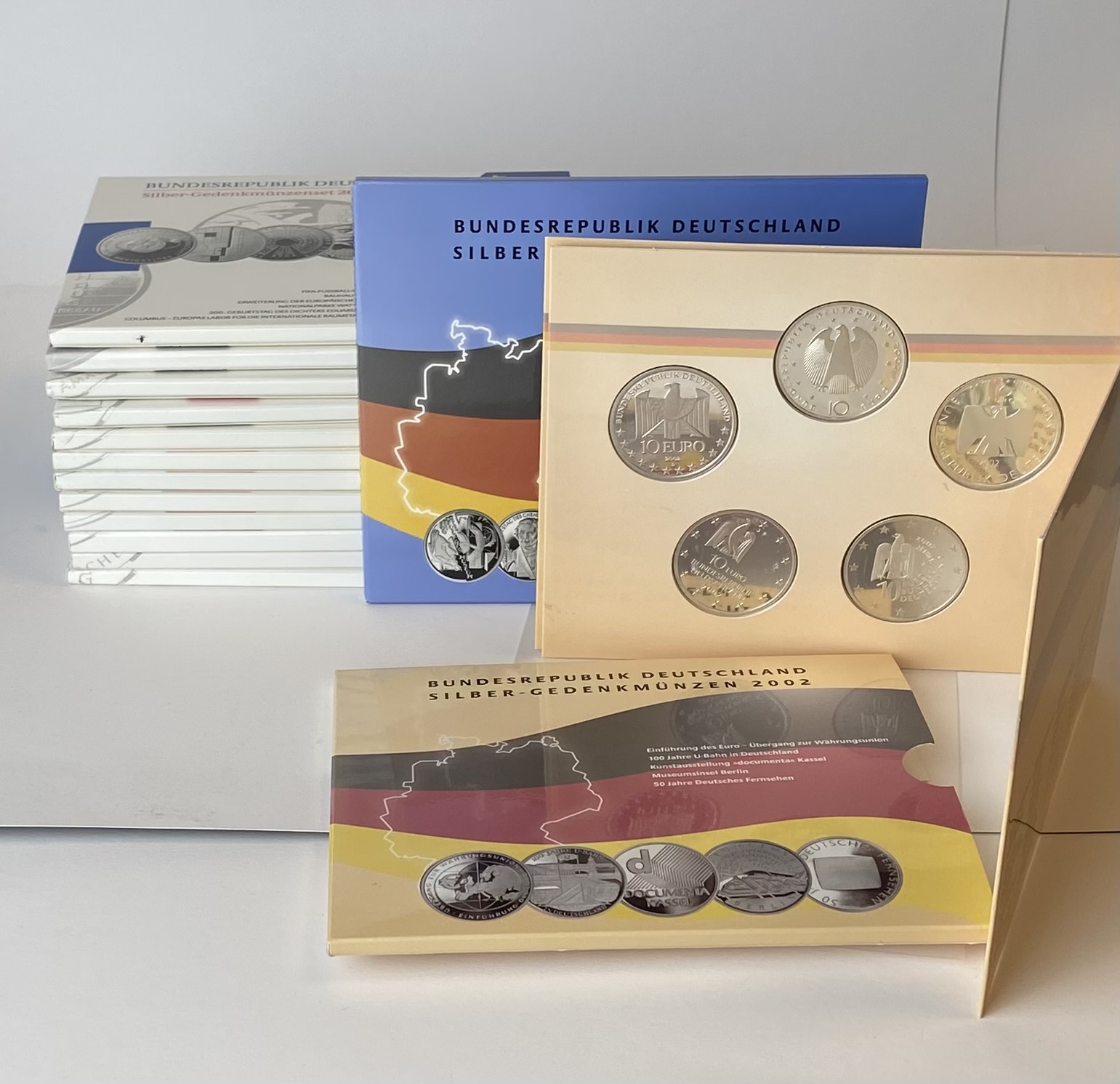 BRD 2002-2015 Silber-Gedenkmünzen 10 Euro 14 Sets mit 76 Stück komplett in PP