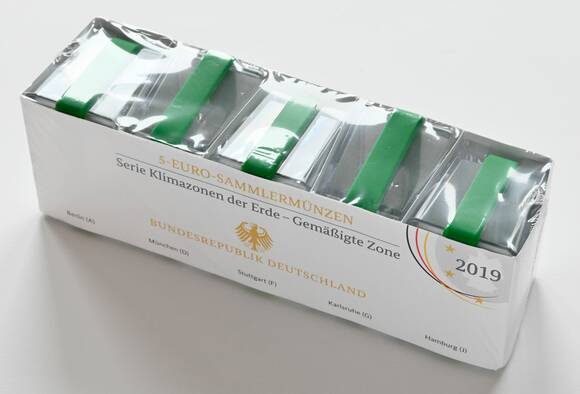 BRD 2019 5 x 5 Euro Gemäßigte Zone Komplettsatz PP
