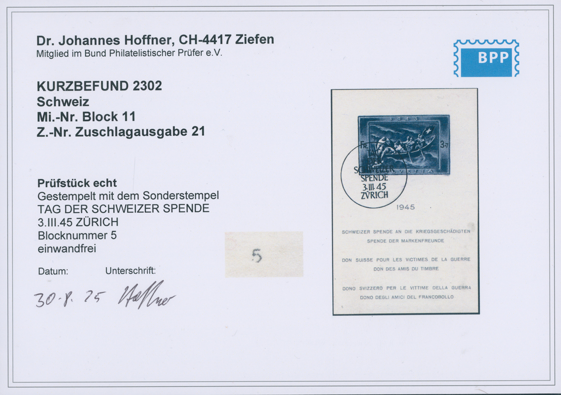 SCHWEIZ 1945 Block 11 SST
