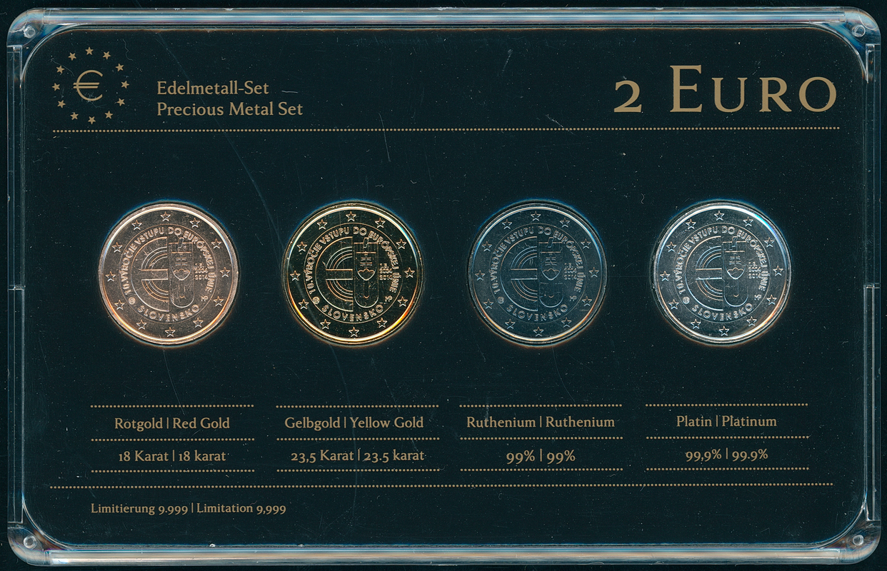 SLOWAKEI 2014 Edelmetall-Set mit 4 x 2 Euro 10 Jahre EU-Beitritt