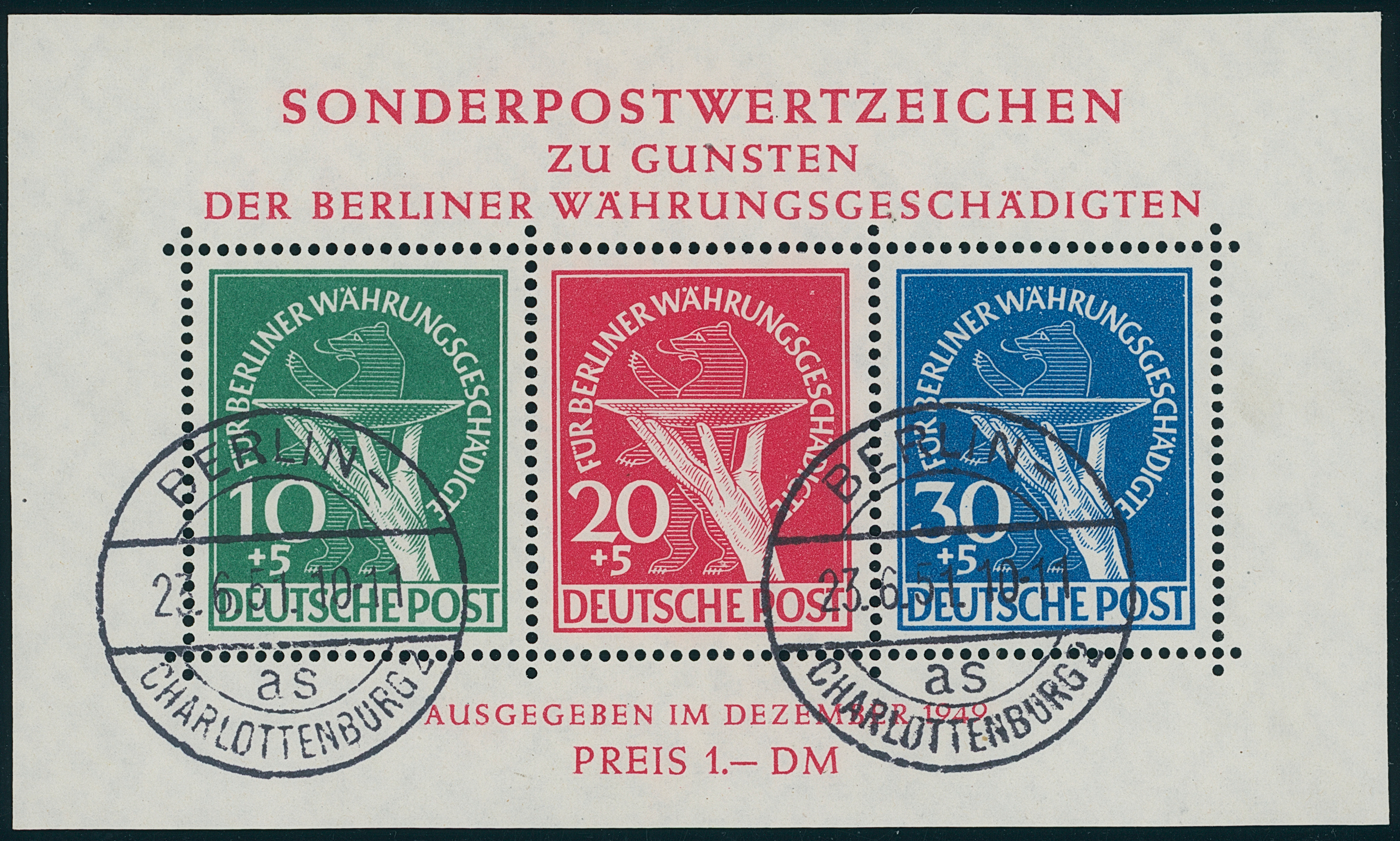 BERLIN 1949 Block 1 Stempel der Versandstelle BERLIN 1949 Block 1 Stempel der Versandstelle
