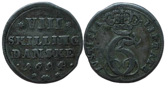 GLÜCKSTADT VIII Skilling Danske 1694