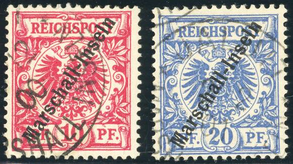 MARSHALL-INSELN 1897 MiNr. 3 I und 4 I mit 2. Stempel MARSHALL-INSELN 1897 MiNr. 3 I und 4 I mit 2. Stempel