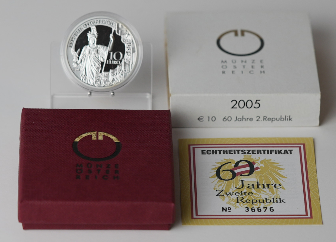 ÖSTERREICH 2005 10 Euro 60 Jahre Zweite Republik PP