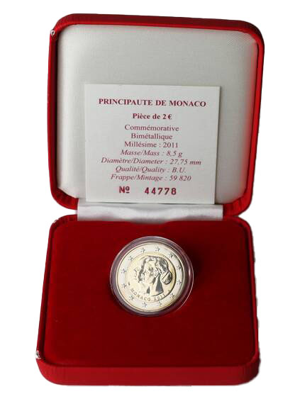 MONACO 2 Euro 2011 Hochzeit Albert und Charlene Stempelglanz BU MONACO 2 Euro 2011 Hochzeit Albert und Charlene Stempelglanz BU