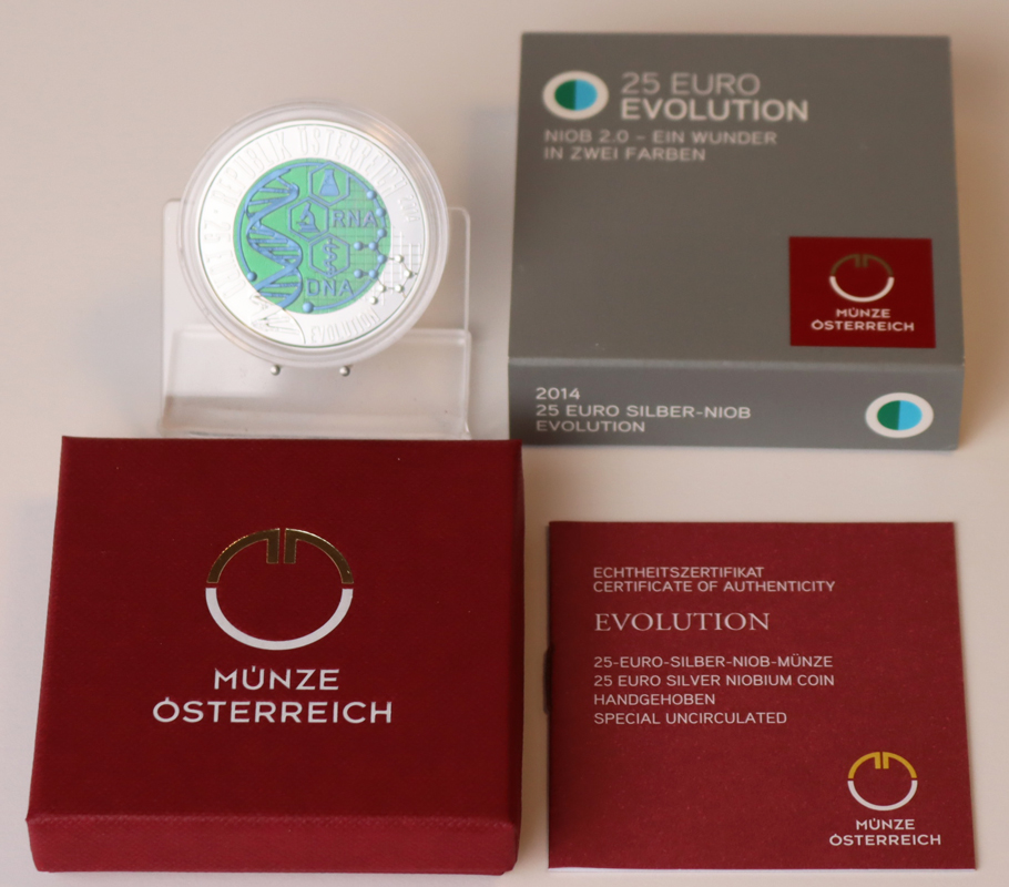 ÖSTERREICH 25 Euro 2014 Silber/Niob Evolution