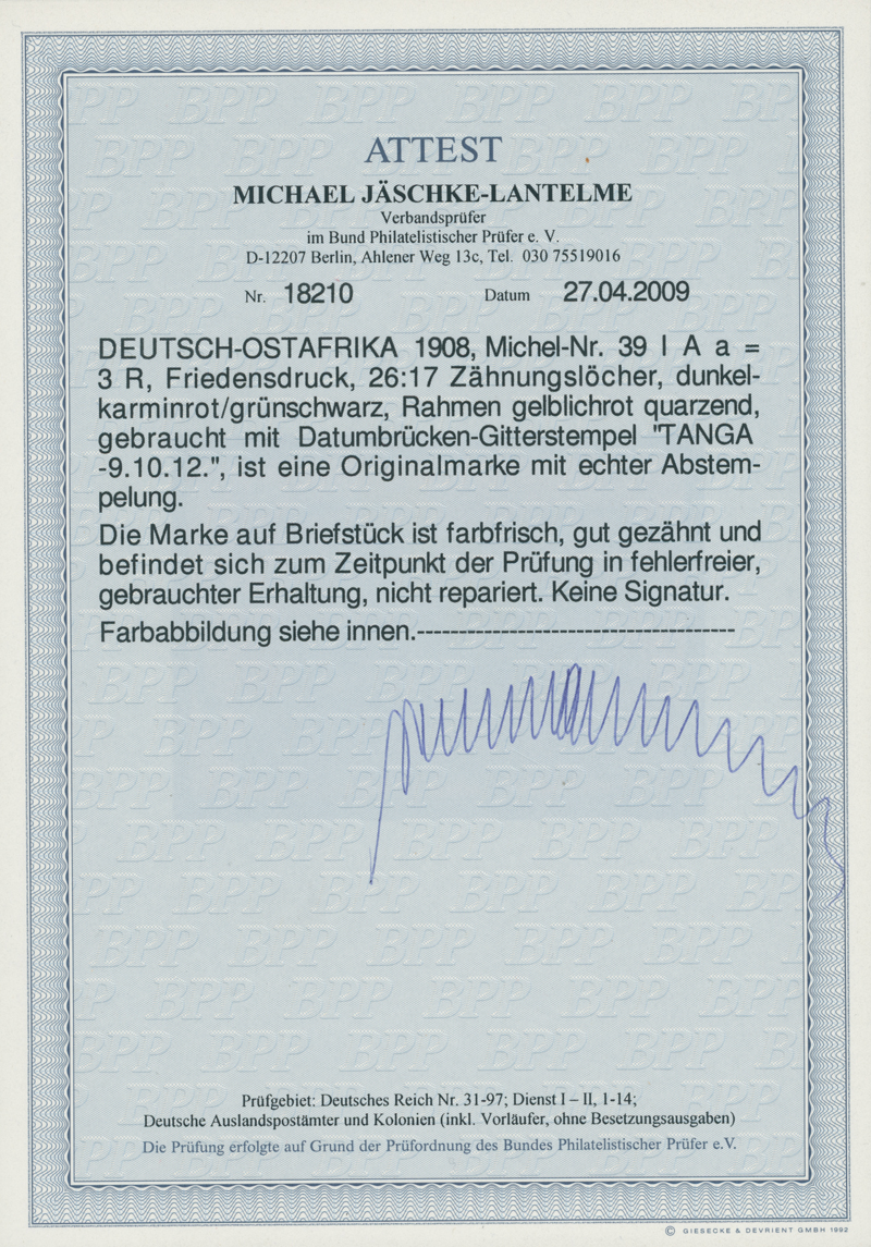 DEUTSCH-OSTAFRIKA 1908 MiNr. 39 I A a