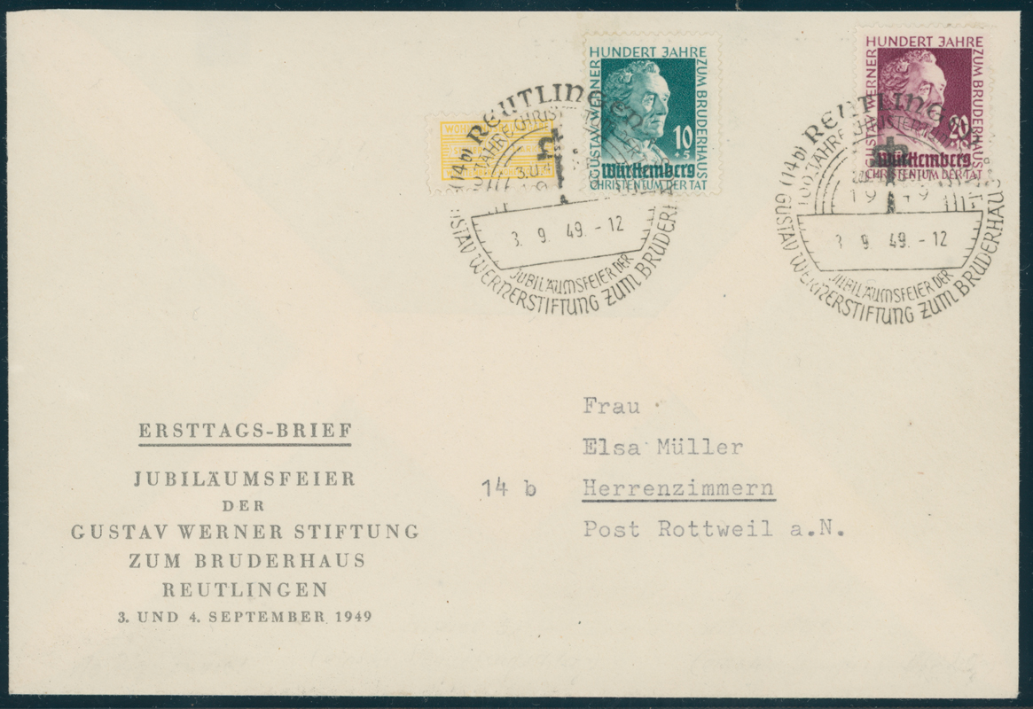 FZ WÜRTTEMBERG 1949 MiNr. 47-48 auf Ersttagsbrief