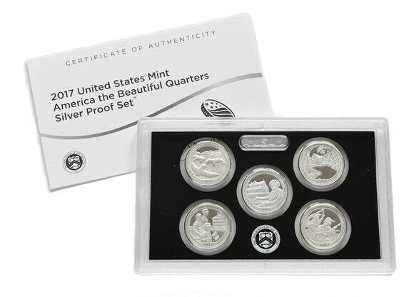 USA 2017 Silver Proof Set America the Beautiful Quarters 5 Silbermünzen