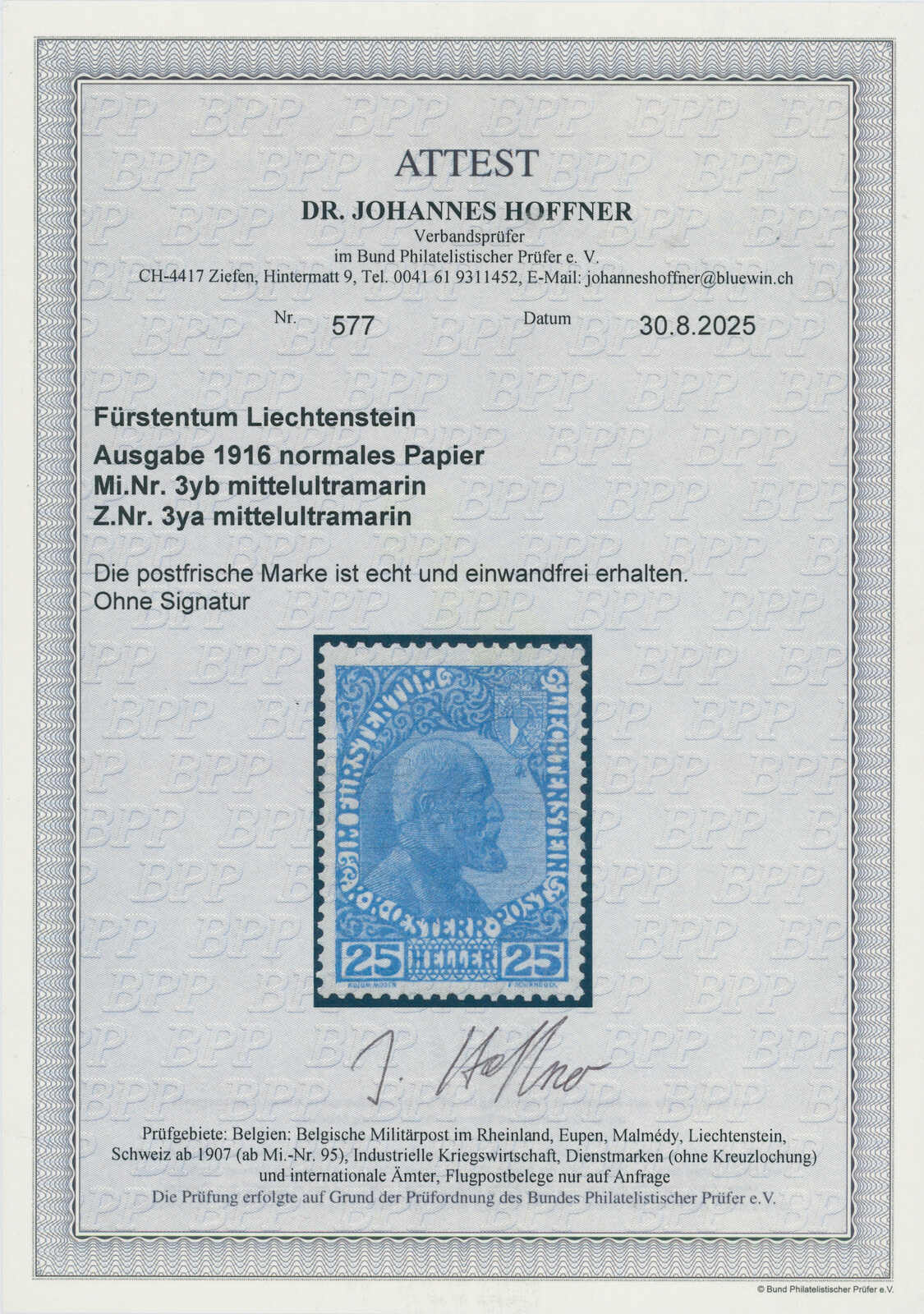LIECHTENSTEIN 1912, MiNr. 3 y b