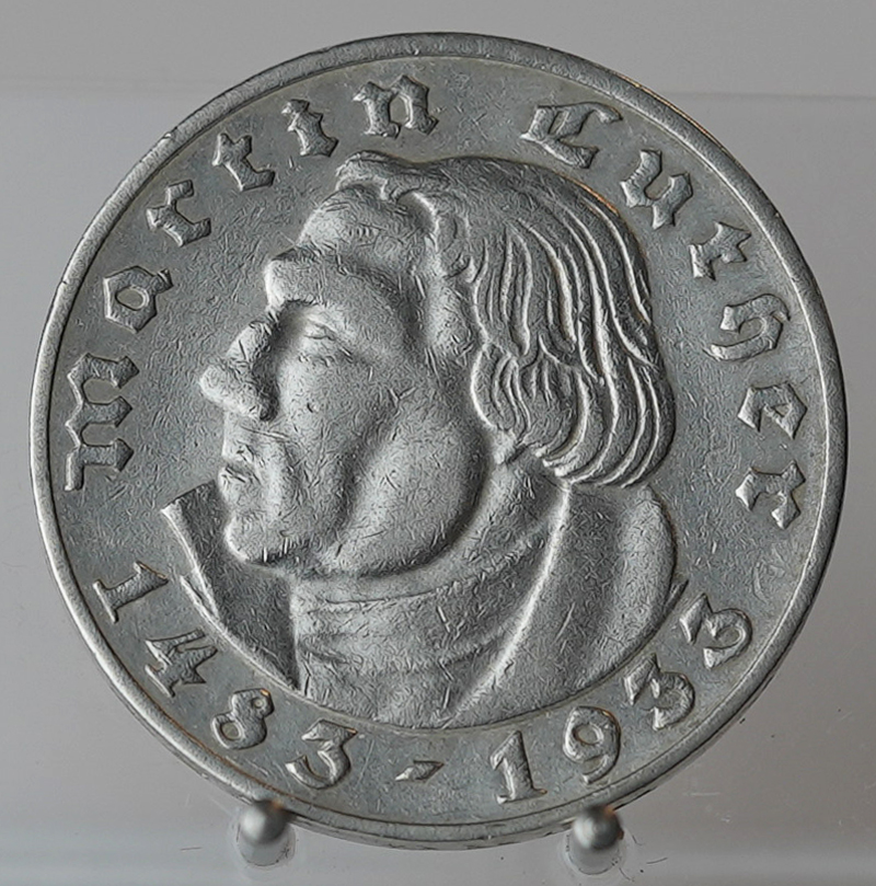 DRITTES REICH 2 Reichsmark, Luther, 1933 A, Jaeger 352