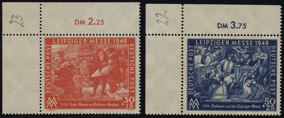 SBZ 1948 MiNr. 230-231 Bogenecken links oben SBZ 1948 MiNr. 230-231 Bogenecken links oben