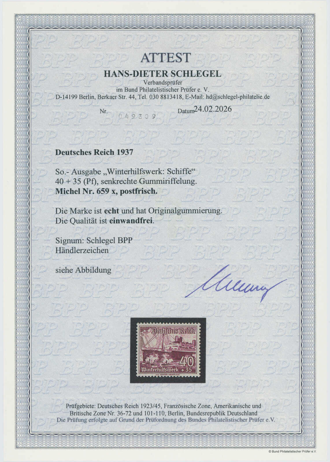 Deutsches Reich 1937 MiNr. 659 x