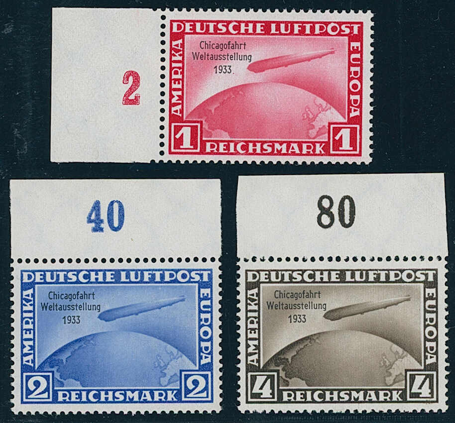 DR 1933 MiNr. 496-498 Chicagofahrt Seiten- und Oberrand