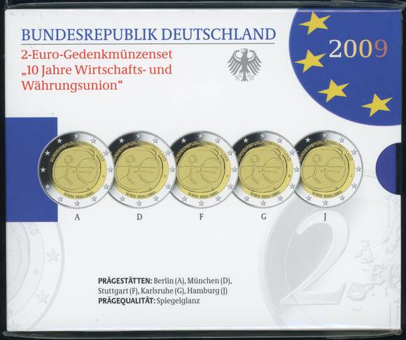 BRD 2009 10 Jahre WWU 5 x 2 Euro PP