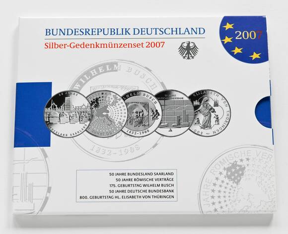BRD 2007 Silber-Gedenkmünzenset mit 5 x 10 Euro