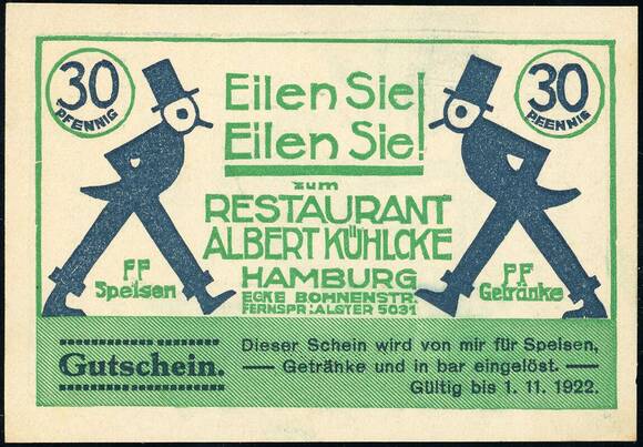 Hamburg o.D. Albert Kühlcke Restaurant 30 Pfg. 538.1 b)