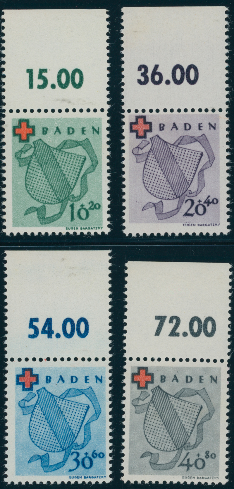 FZ BADEN, MiNr. 42-45 A Oberrand