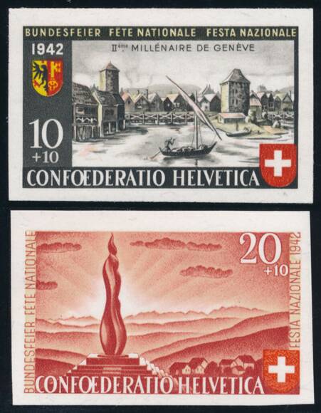 SCHWEIZ 1942 MiNr. 410-411 Einzelmarken aus Block 7
