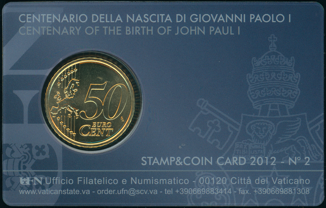VATIKAN 50 Cent 2012  und Briefmarke in Coincard No. 2