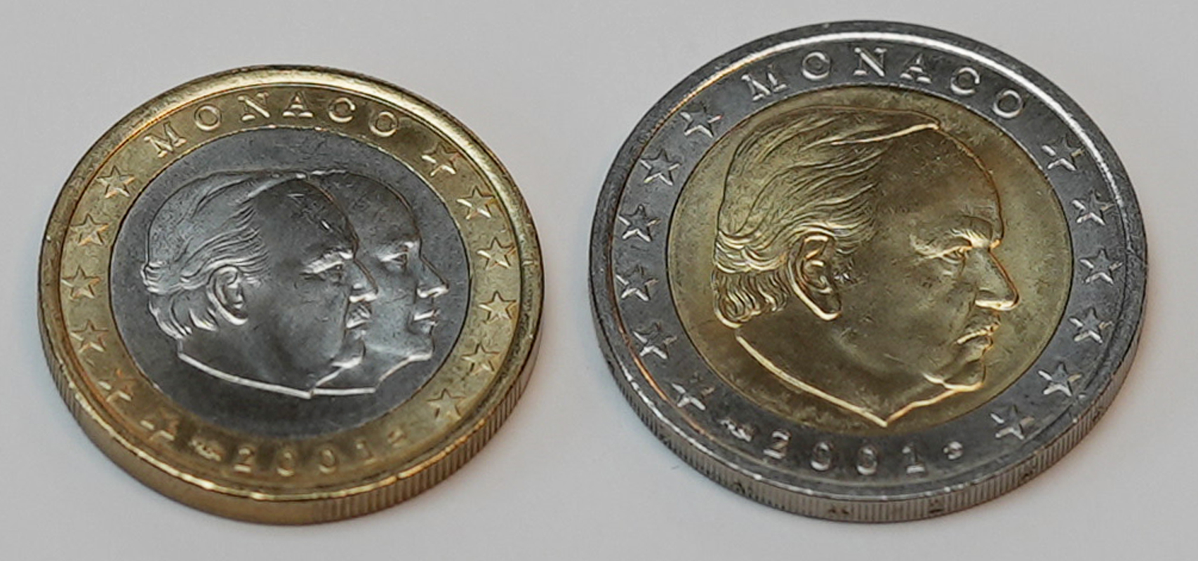 MONACO Kursmünzen 1 und 2 Euro 2001 Rainier III.