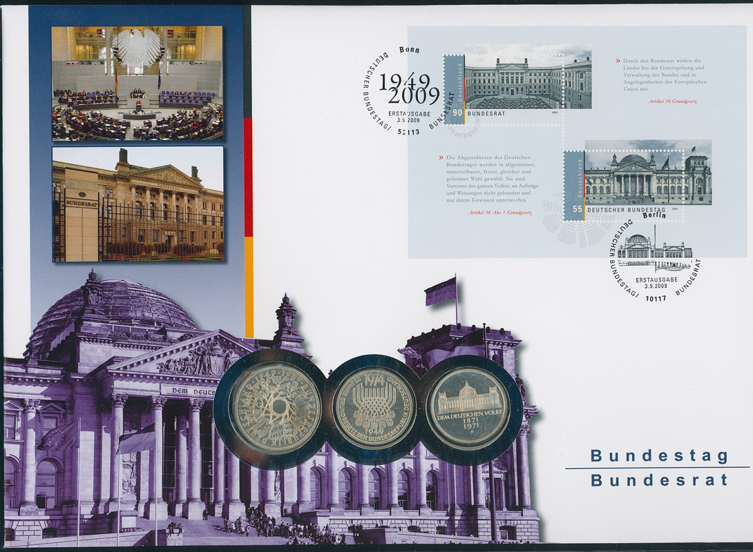 BRD 1971/1974/1989/2009 Numisbrief Bundestag-Bundesrat