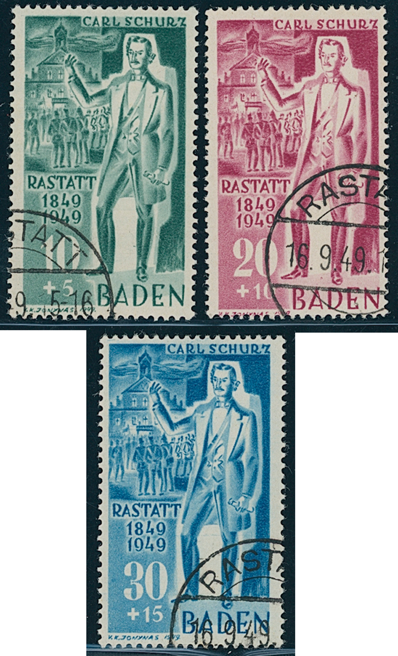 FZ BADEN MiNr. 50-52 sauber gestempelt