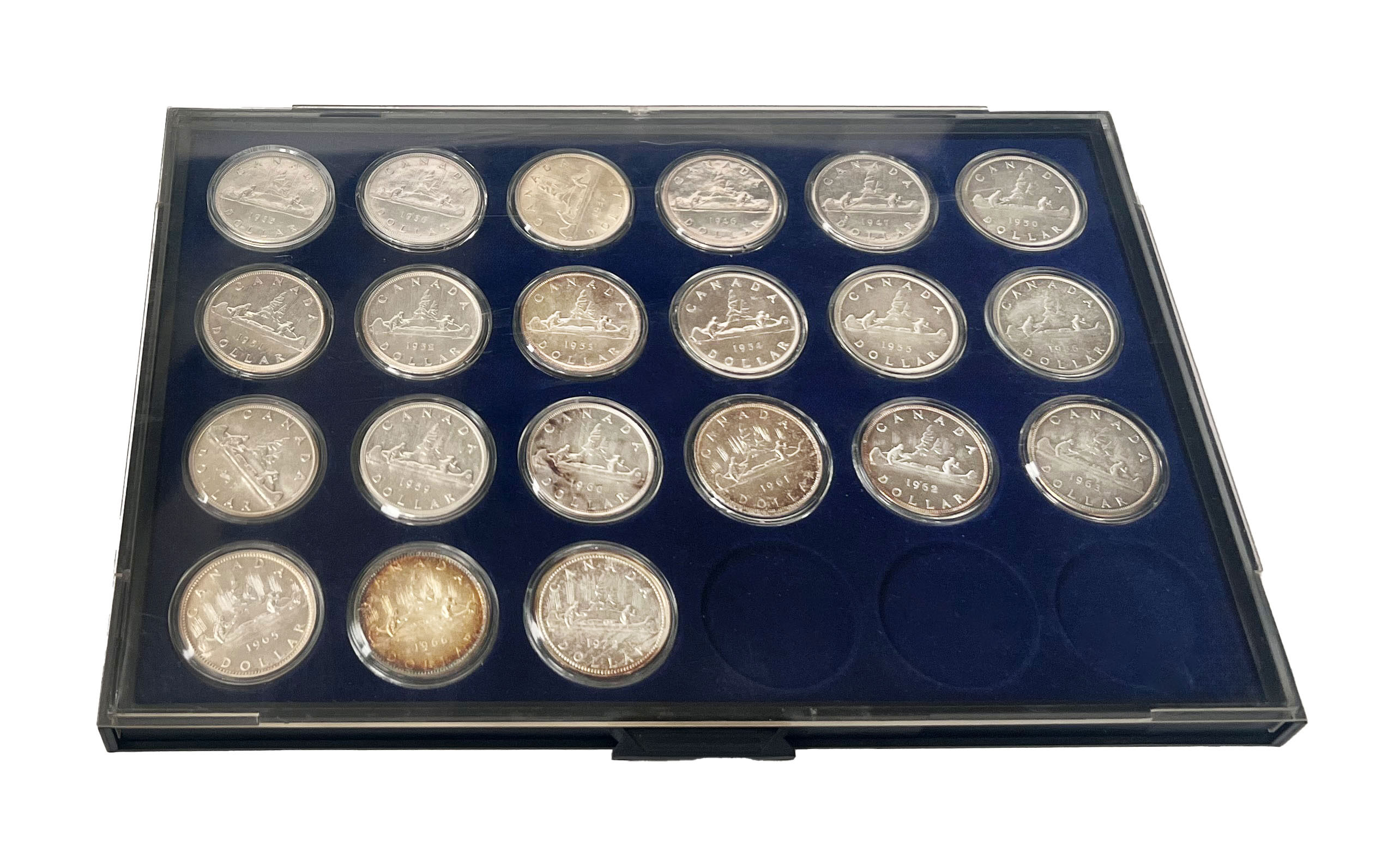 KANADA 1935-1972 Pelzhändler mit Indianer 21 Stück Silberdollars