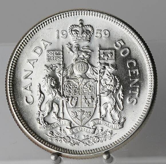 KANADA 50 Cents, Silber, Staatswappen, aus 1959-1966