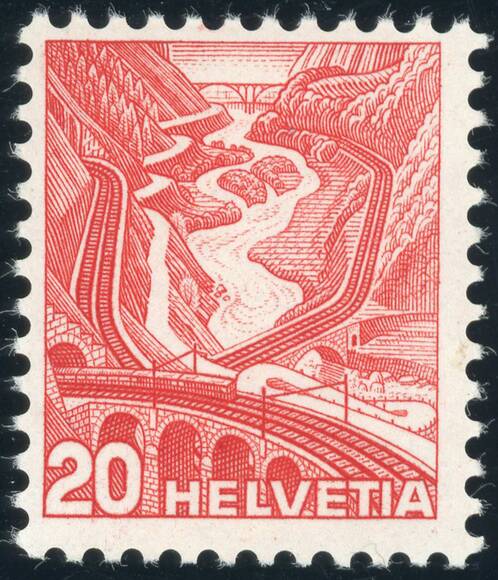 SCHWEIZ 1936 MiNr. 301 y I, glatter Gummi mit guter Type SCHWEIZ 1936 MiNr. 301 y I, glatter Gummi mit guter Type