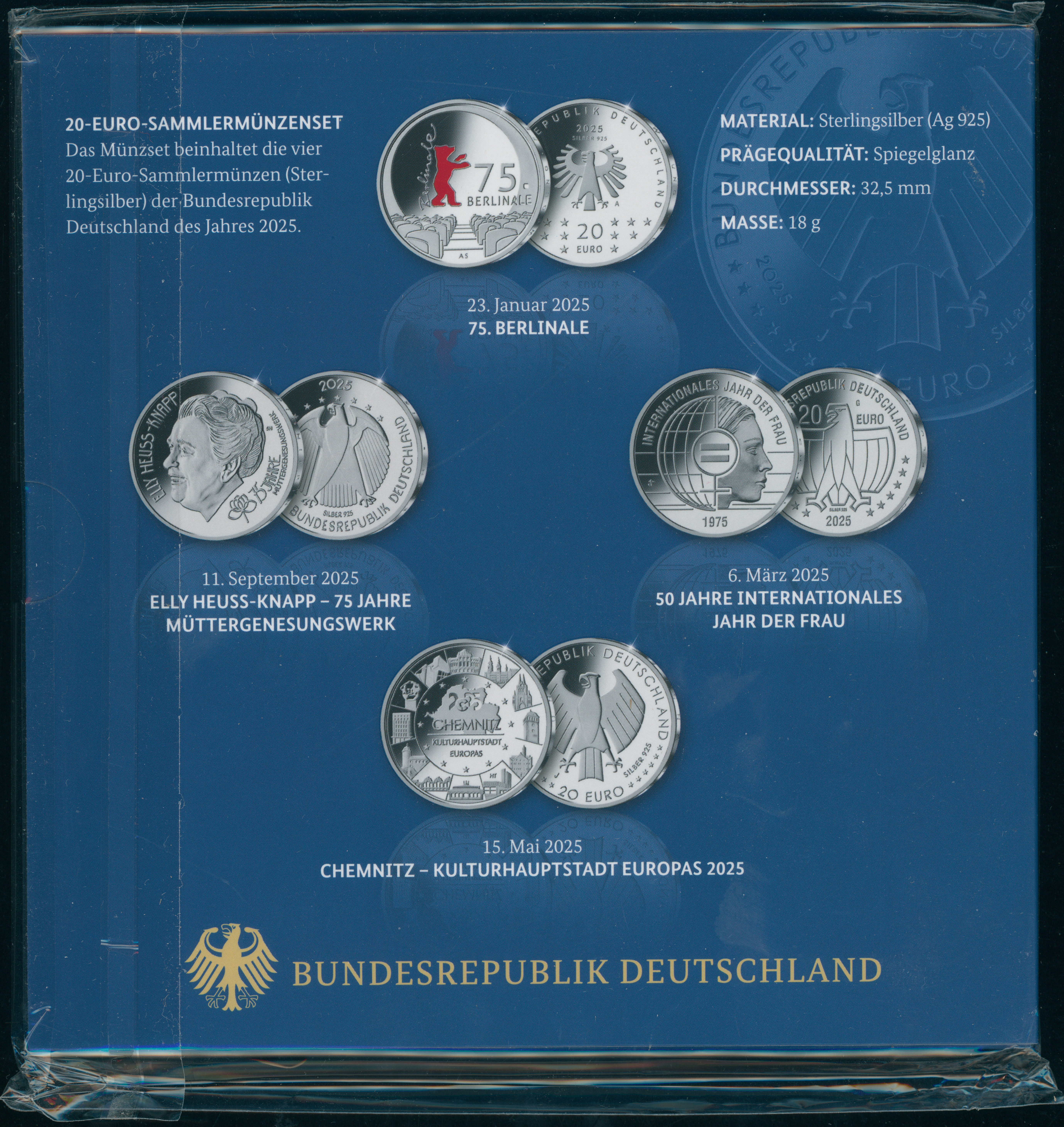 BRD 2025 4 x 20 Euro Euro Sammlermünzenset PP