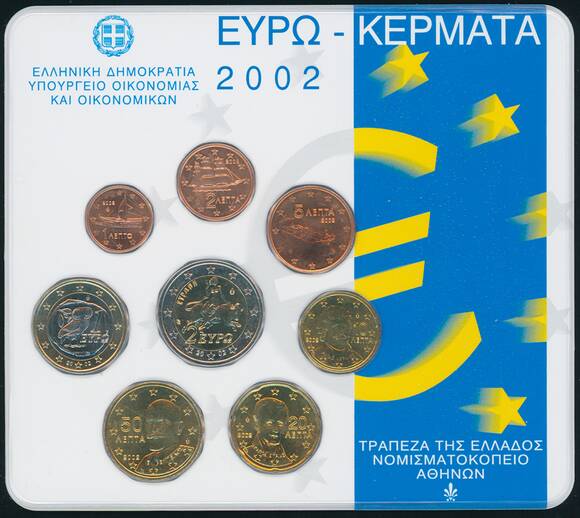 GRIECHENLAND 2002 offizieller Euro-Kursmünzensatz