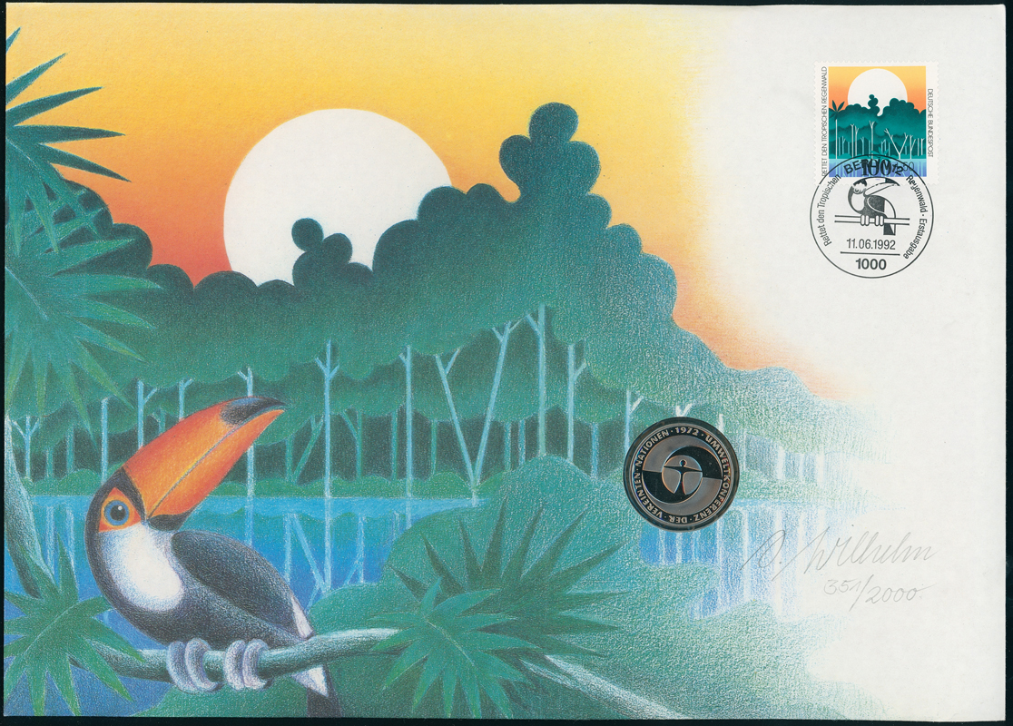 BRD 1982/1992 großer Numisbrief Tropischer Regenwald mit Signatur der Künstlerin