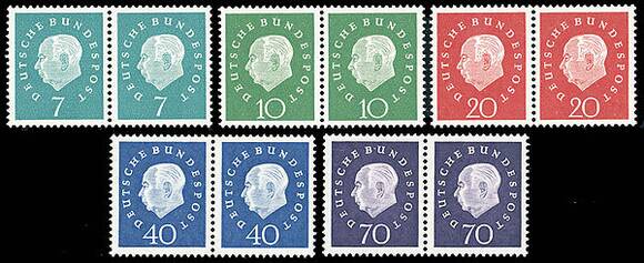 BRD 1959 MiNr. 302-306, waagerechte Paare