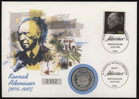 BRD 1974/1992 Numisbrief 'Konrad Adenauer (1876-1967)'